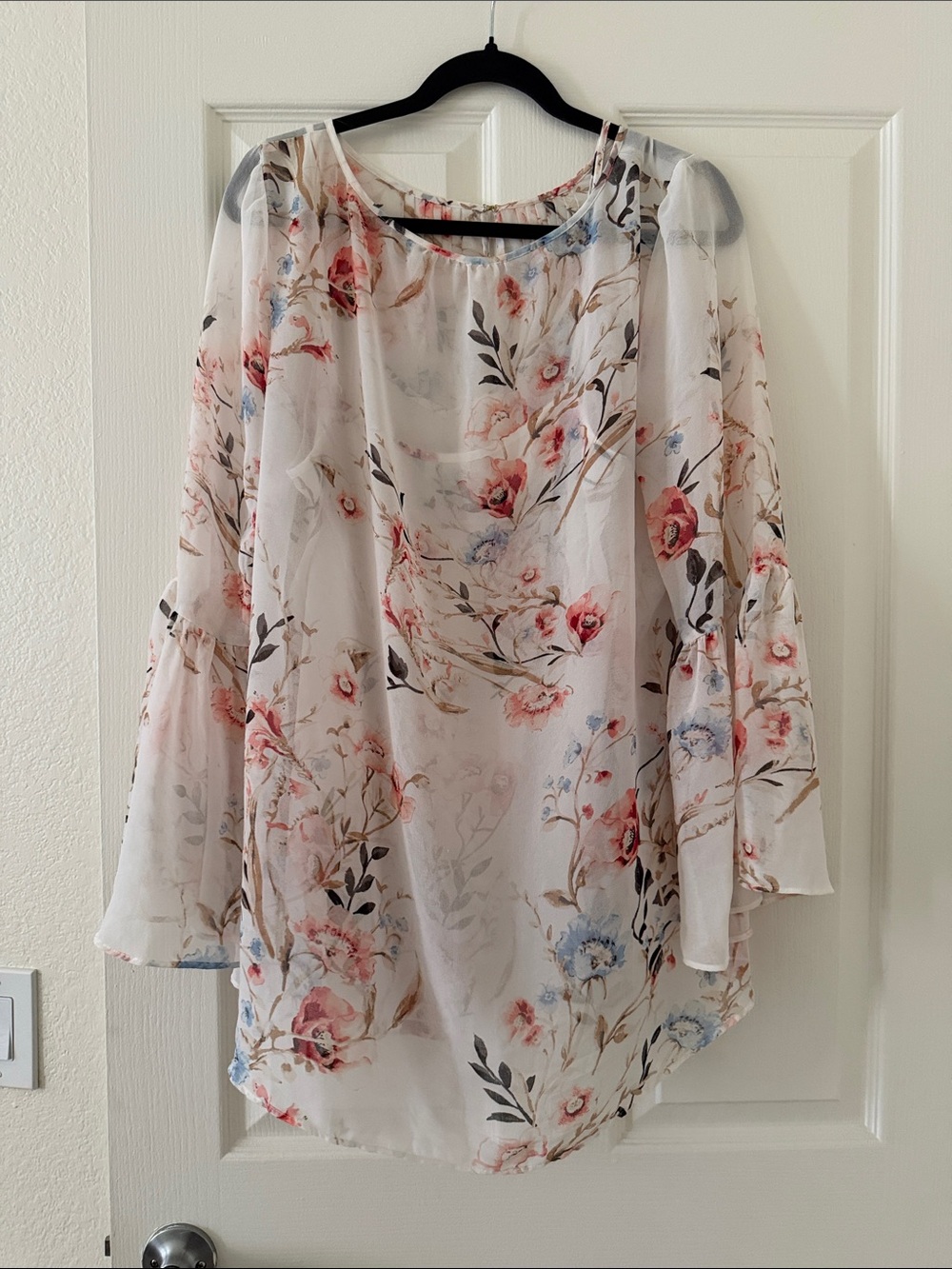 White House Black Market Floral Sheer Blouse - Pink, Blue